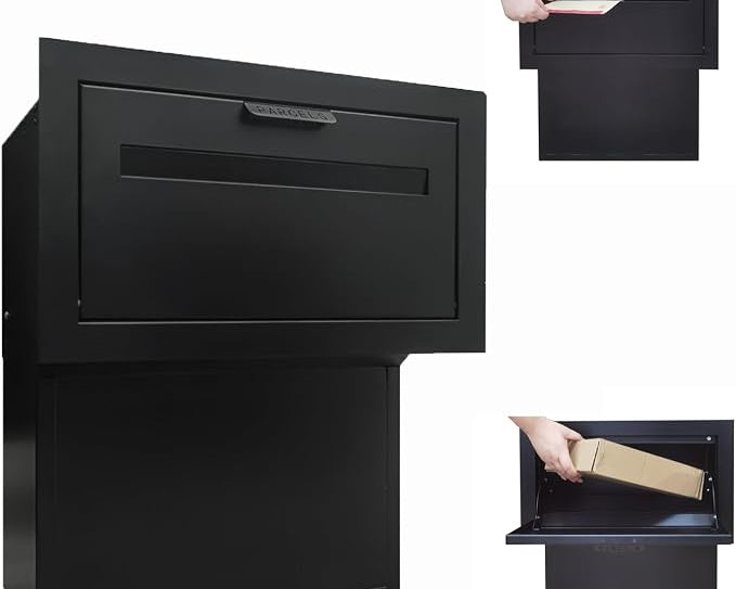 Black wall-mounted parcel drop box for an Australian home entry