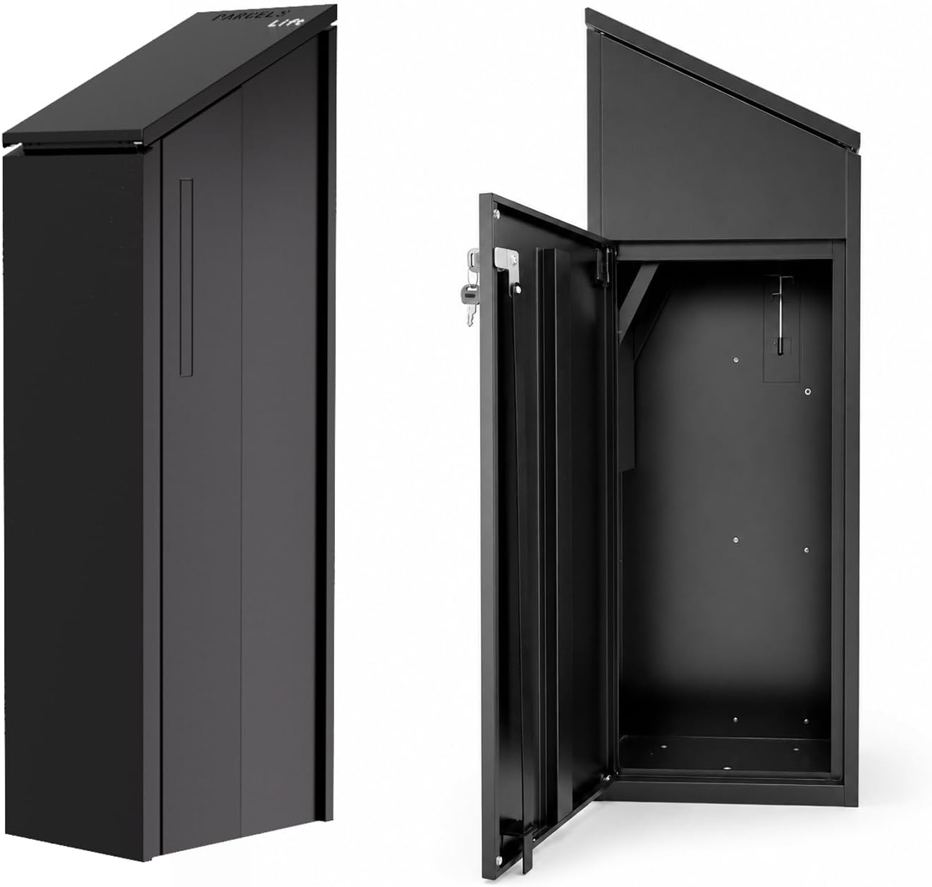 Sloped roof freestanding parcel delivery box black