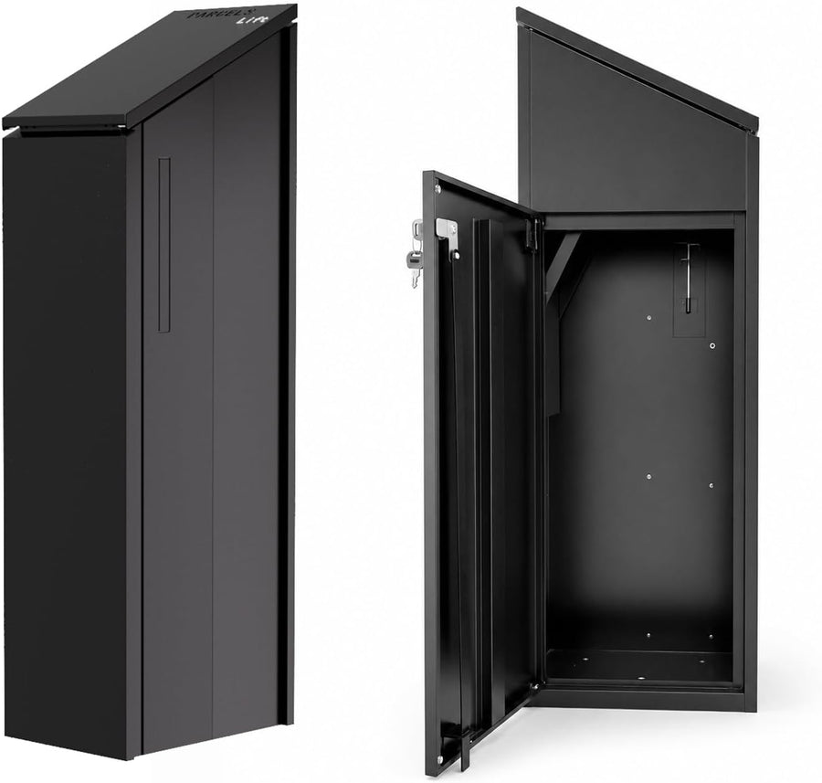 Sloped Roof Freestanding Parcel Delivery Box – Black