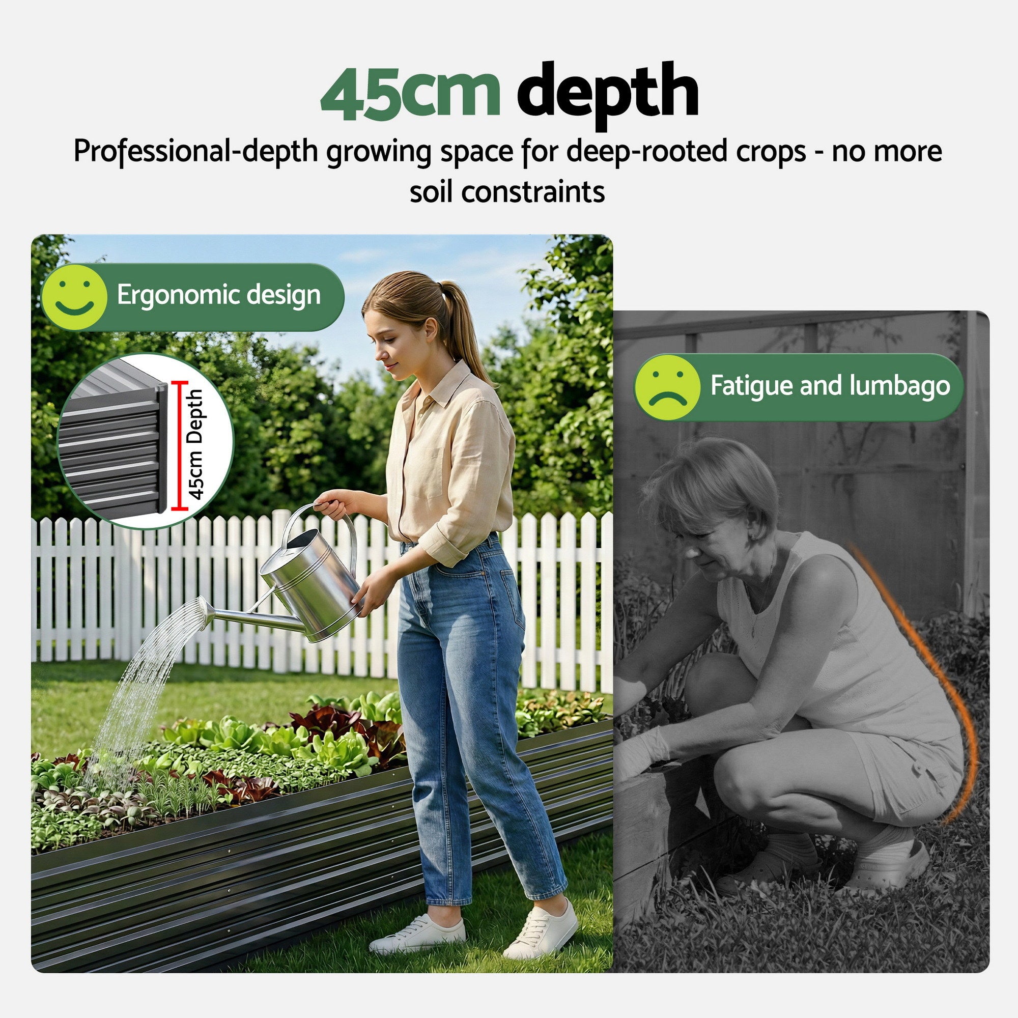 Green Fingers 2-in-1 Raised Garden Bed Kit Ergonomic 45cm Professional Depth 320cm Large Metal Planter Box | Easier Access Veggie Patch | Rust-Proof Galvanised Steel with Safe Rounded Corners & Gloves