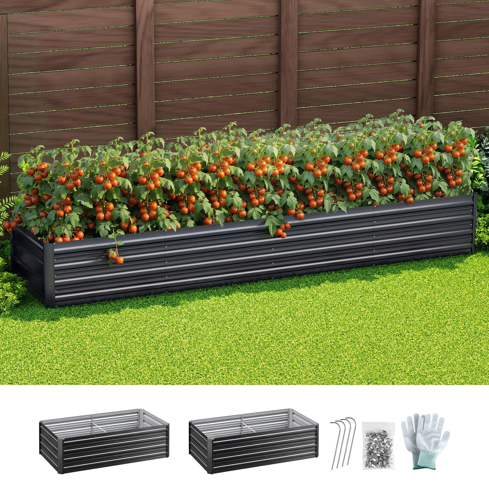 Green Fingers 2-in-1 Raised Garden Bed Kit Ergonomic 45cm Professional Depth 320cm Large Metal Planter Box | Easier Access Veggie Patch | Rust-Proof Galvanised Steel with Safe Rounded Corners & Gloves