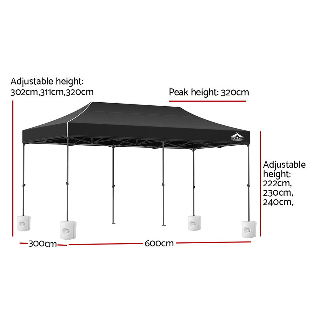 Instahut Gazebo Pop Up Marquee 3x6 Folding Outdoor 500D Tent Base Pod Black