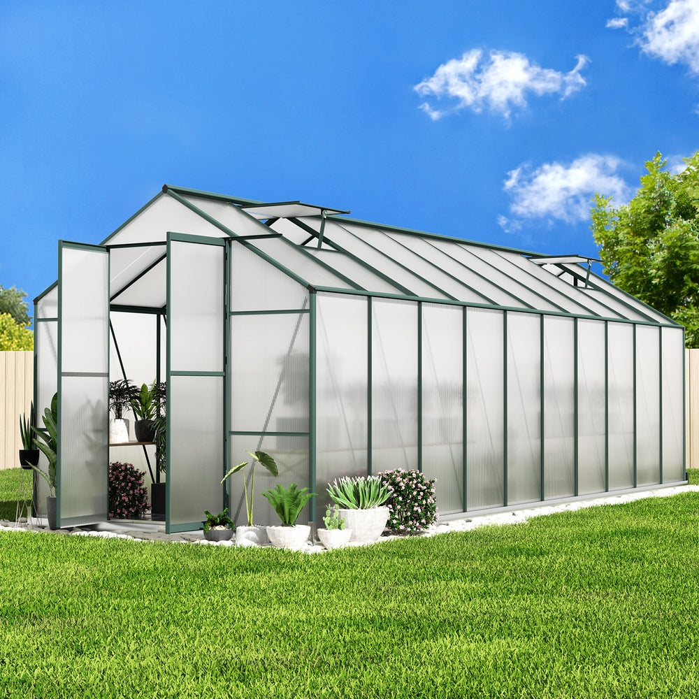 Green Fingers Greenhouse 6.3x2.44x2.1M Aluminium Polycarbonate Green House Garden Shed