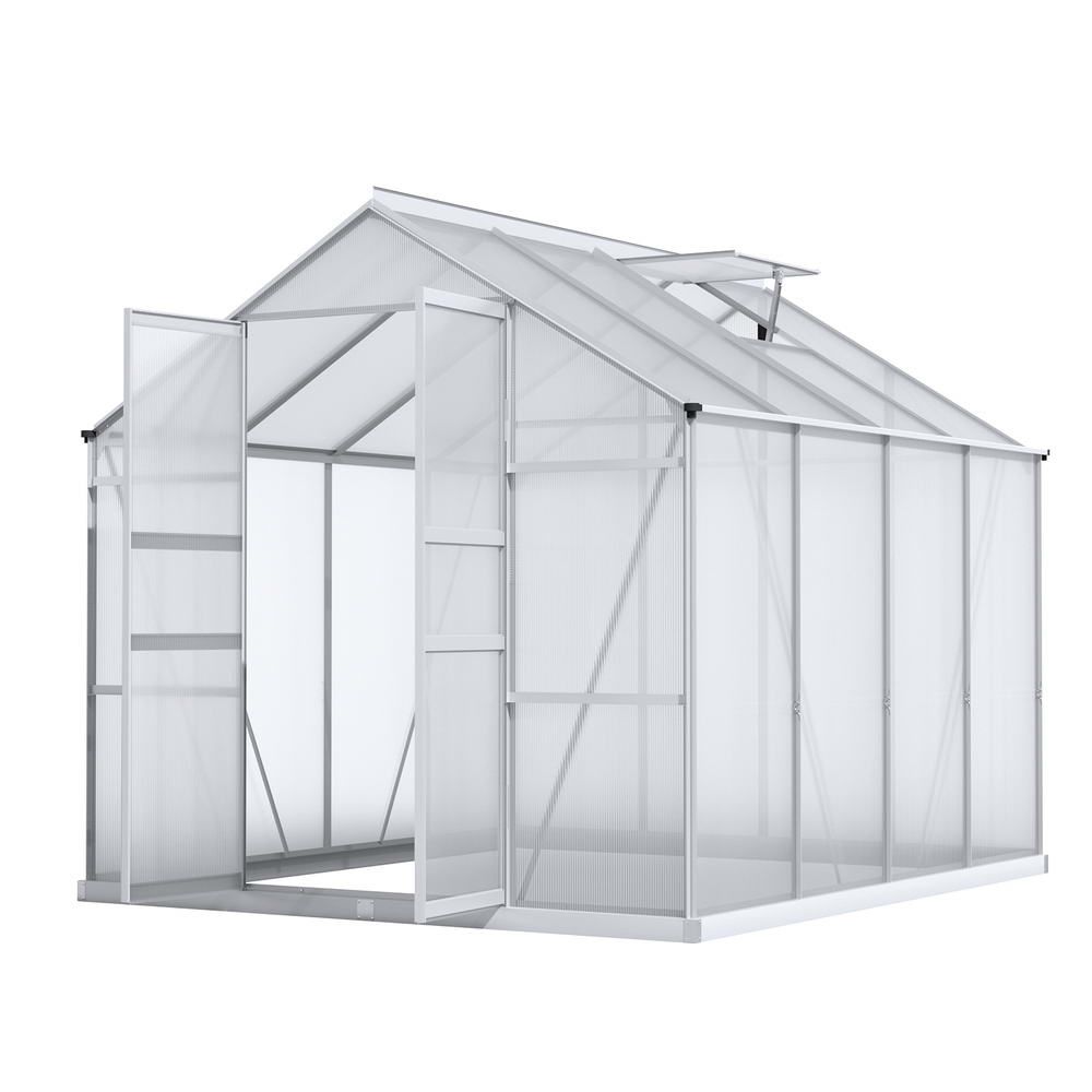 Green Fingers Greenhouse 2.42x2.5x2.26M Aluminium Double Doors Green House Garden Shed