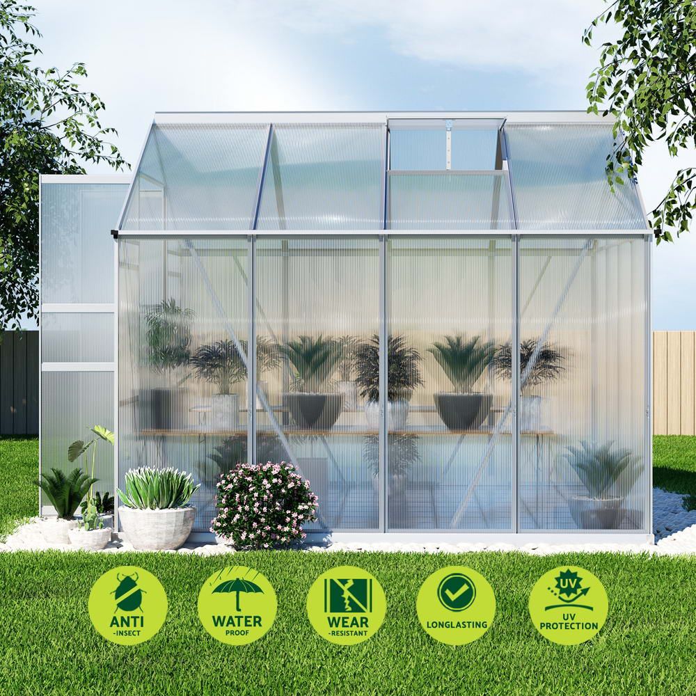 Green Fingers Greenhouse 2.42x2.5x2.26M Aluminium Double Doors Green House Garden Shed