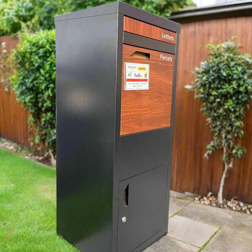 Large Freestanding Parcel Locker, Black with Timber Grain, X15