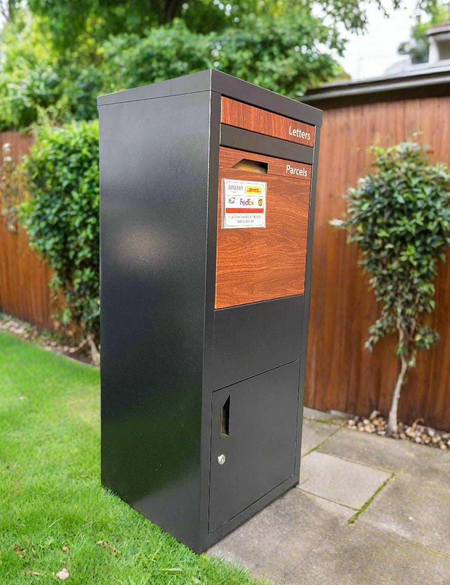 X15 black timber grain freestanding parcel letterbox product image