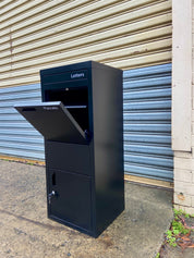X15C black parcel letterbox with rear access door