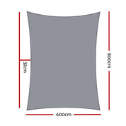 Instahut Shade Sail 6x8m Rectangle 280GSM 98% Grey Shade Cloth
