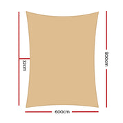 Instahut Shade Sail 6x8m Rectangle 185GSM 95% Sand Shade Cloth