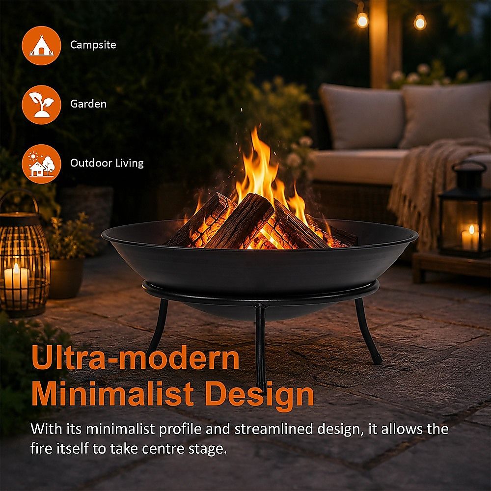 Iron Fire Bowl Traditional Log Fire Pit Outdoor Heating Camp Site Barbecue